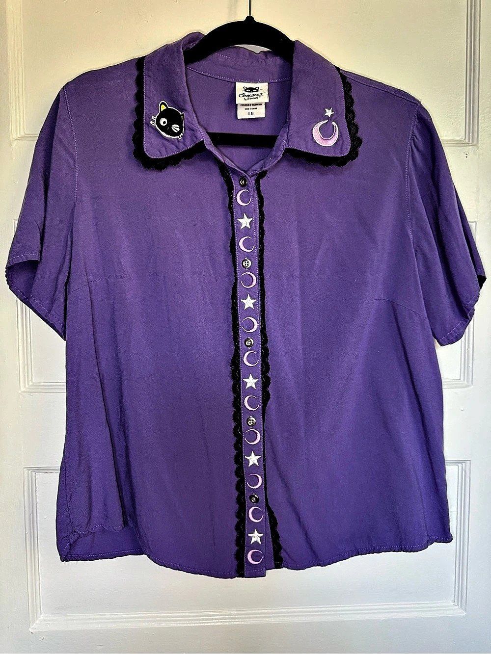 Hot Topic Sanrio Chococat Celestial Lace Embroidered Button-Up Kawaii Goth Large - Picture 2 of 12